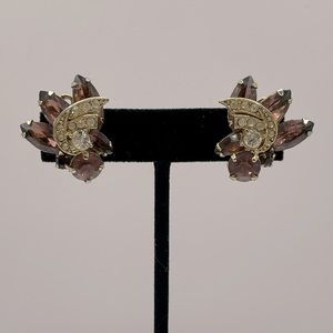 ALBERT WEISS Vintage Purple and Gold Clip On Earrings SIGNED